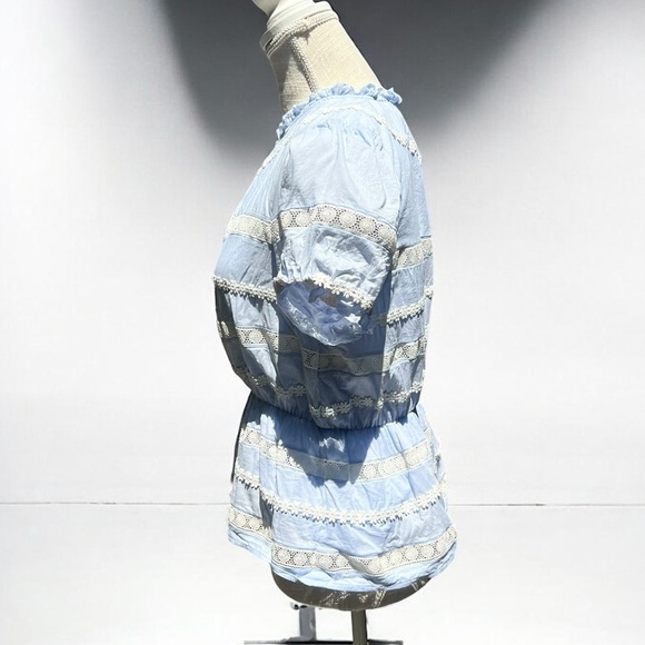 🌻J. Crew Daisy-chain Blue Peplum Short Sleeve Top w White Embroidery Size M - Picture 4 of 10